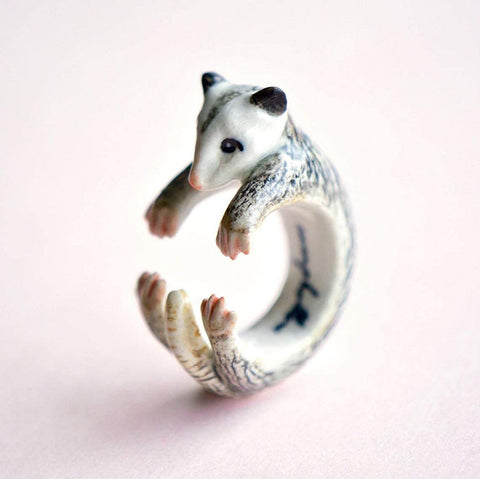 Possum Porcelain Animal Jewelry Ring Camp Hollow