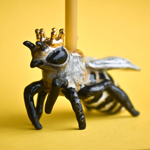 Queen Bee Cake Topper | Camp Hollow Porcelain Party Animal | Ceramic Candle Holder | Party Animal Birthday Decor | Woodland