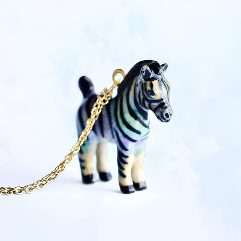 Rainbow Zebra Necklace | Camp Hollow Ceramic Animal Jewelry