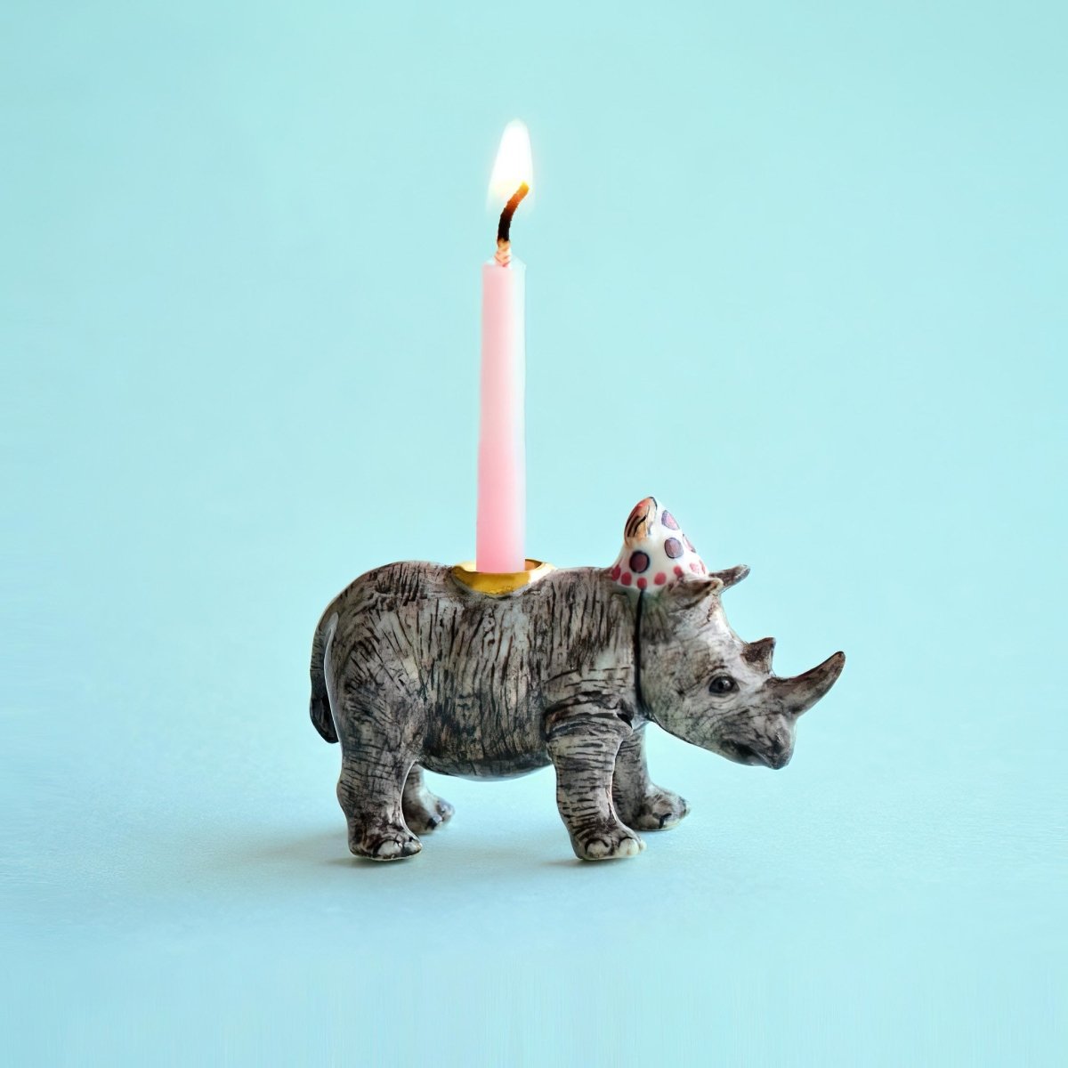 Rhino Cake Topper | Camp Hollow Porcelain Party Animal | Ceramic Candle Holder | Party Animal Birthday Decor