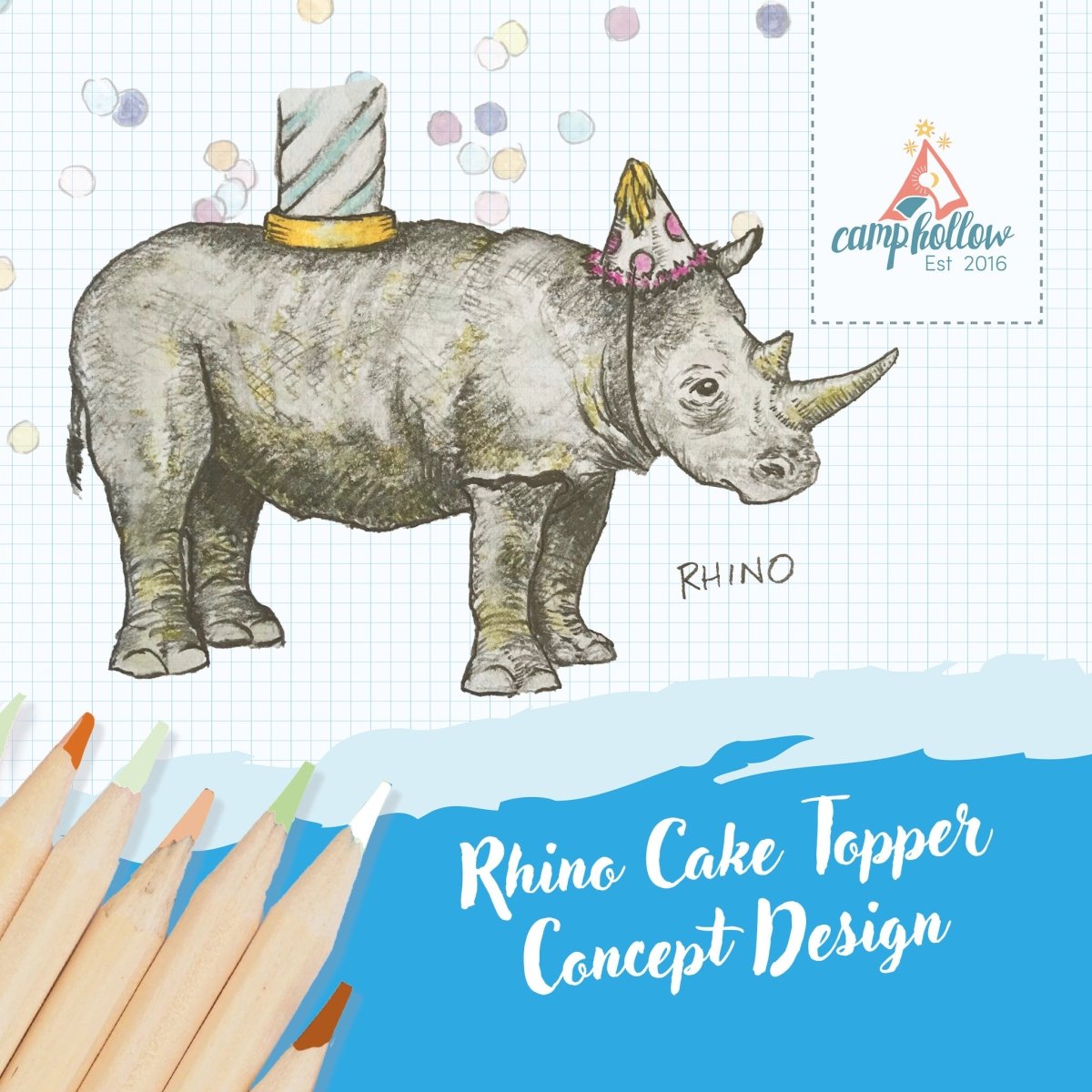 Rhino Cake Topper | Camp Hollow Porcelain Party Animal | Ceramic Candle Holder | Party Animal Birthday Decor