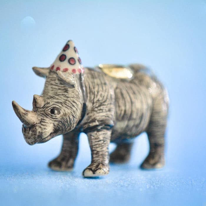 Rhino Cake Topper | Camp Hollow Porcelain Party Animal | Ceramic Candle Holder | Party Animal Birthday Decor