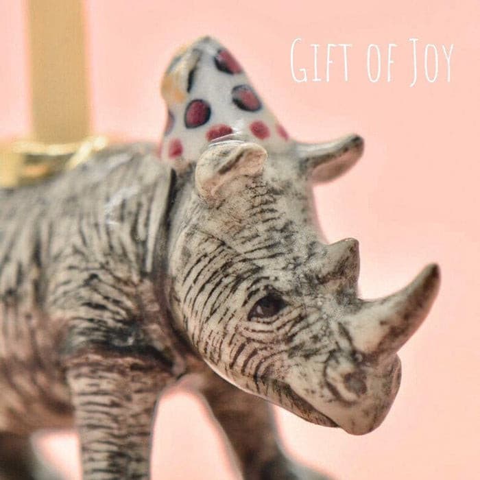 Rhino Cake Topper | Camp Hollow Porcelain Party Animal | Ceramic Candle Holder | Party Animal Birthday Decor