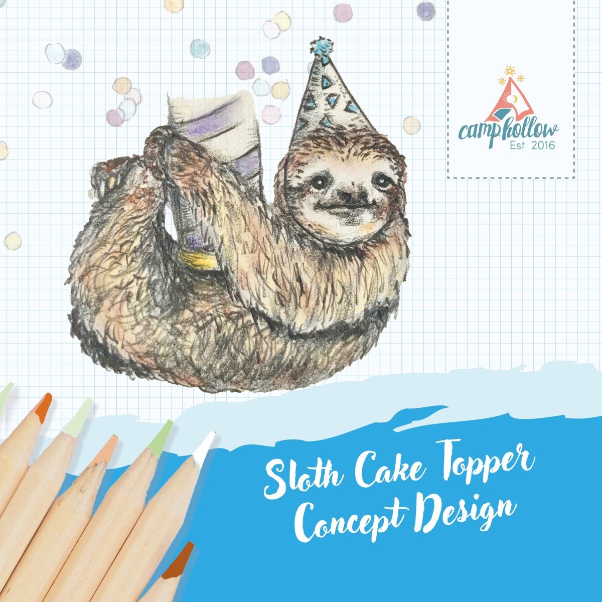 Sloth Cake Topper | Camp Hollow Porcelain Party Animal | Ceramic Candle Holder | Party Animal Birthday Decor